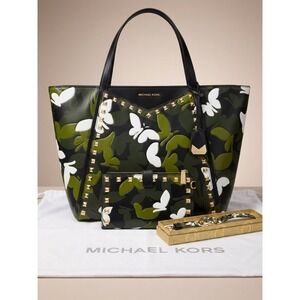 Michael Kors Whitney Tote Wallet Watch Set Womens NS Black Multi 3pc Butterfly